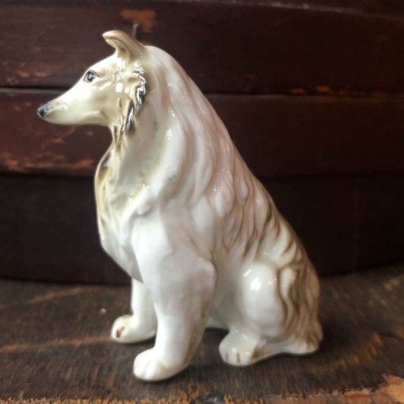 VINTAGE Rough Collie Dog Figurine Collectible/ Cake Top- Hand Painted Bone China - Picture 3 of 14